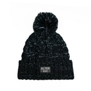 Snowbird Black Reflective Pom Beanie