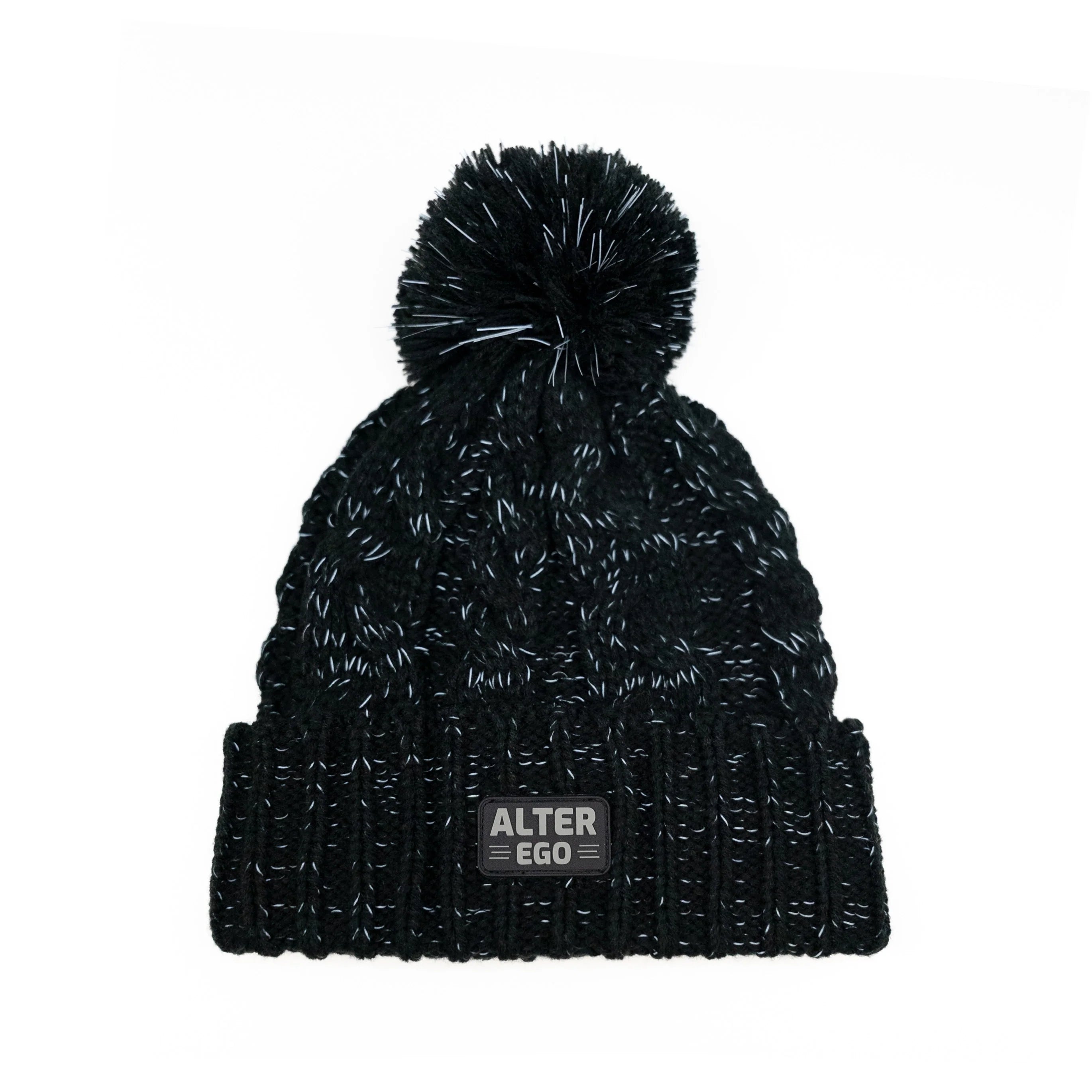 Snowbird Black Reflective Pom Beanie